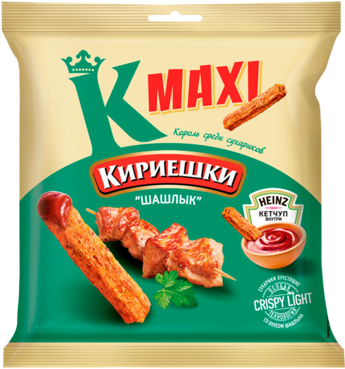 Сухарики со вкусом «Шашлык» и с кетчупом Heinz «Кириешки Maxi», 75 г ...