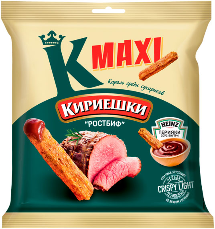 Сухарики со вкусом «Ростбиф» и с соусом терияки Heinz «Кириешки Maxi ...