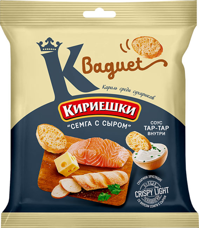 Сухарики со вкусом «Семга с сыром» и с соусом тар-тар «Кириешки Baguet ...