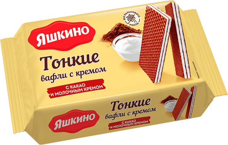 Вафли тонкие с какао и молочным кремом «Яшкино», 144 г - купить по цене ...