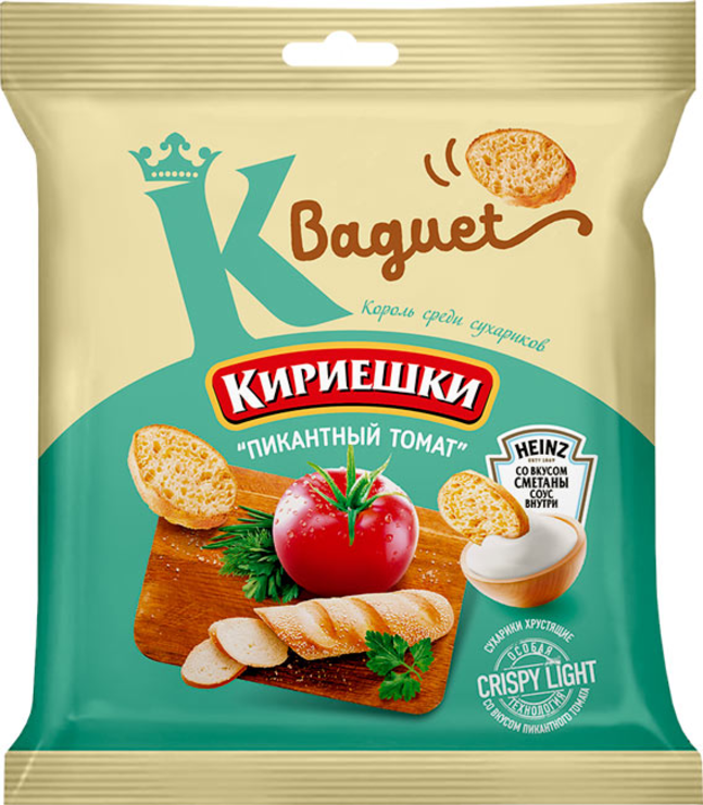 Сухарики со вкусом «Пикантный томат» и сметанным соусом «Кириешки ...