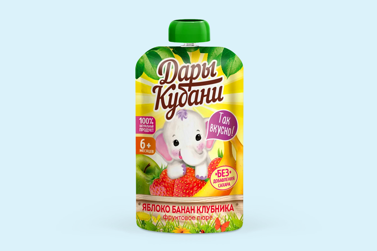 Пюре фруктовое «Дары Кубани» Яблоко, банан, клубника, 90 г - купить по ...