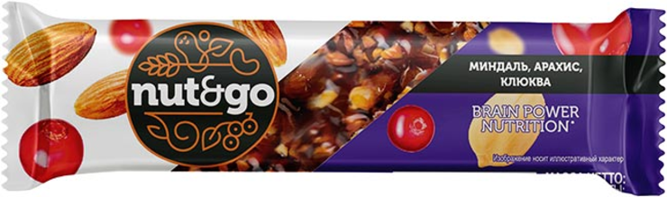 Батончик Миндаль, арахис, клюква «Nut&Go», 50 г - купить по цене ...