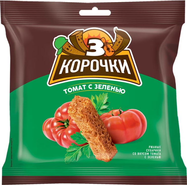 Сухарики со вкусом томата и зелени «3 Корочки», 100 г - купить по цене ...