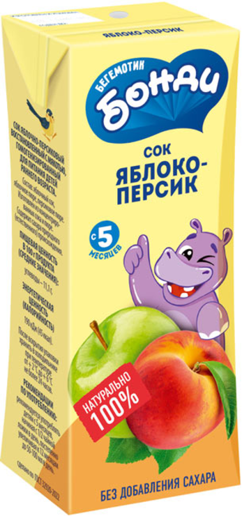 Сок «Яблоко-Персик», 0.2л «Бегемотик Бонди», 218 г - купить по цене ...