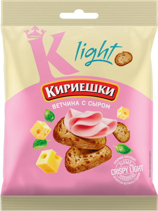 «КириешкиLight»,сухарикисовкусомветчиныссыром,33г