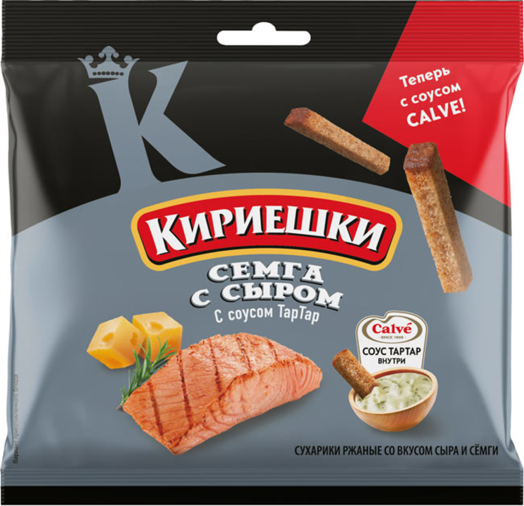 Сухарики со вкусом семги с сыром и соусом тар-тар «Calve» «Кириешки ...