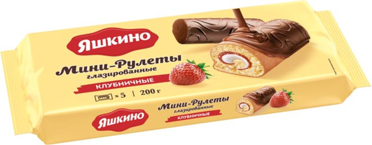 Мини-рулет бисквитный «Клубничный» глазированный «Яшкино», 200 г ...