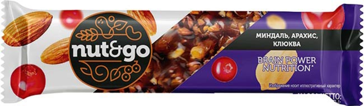 «Nut&Go»,батончикМиндаль,арахис,клюква,50г