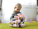 Спящий мальчик-зайчик в розовой шубке, 40 см (видео), арт.3351-3