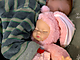 Спящий мальчик-зайчик в розовой шубке, 40 см (видео)